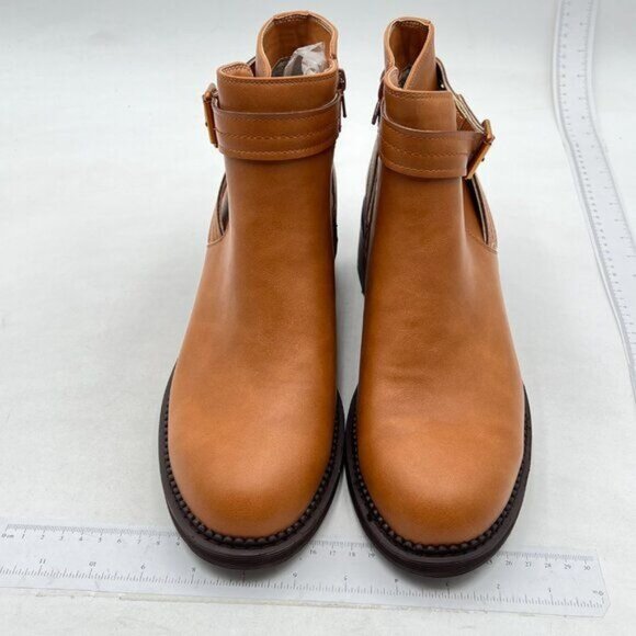 Women's Ankle Boots Flat Boots Buckle Short Booties for Women Brown - Picture 2 of 7